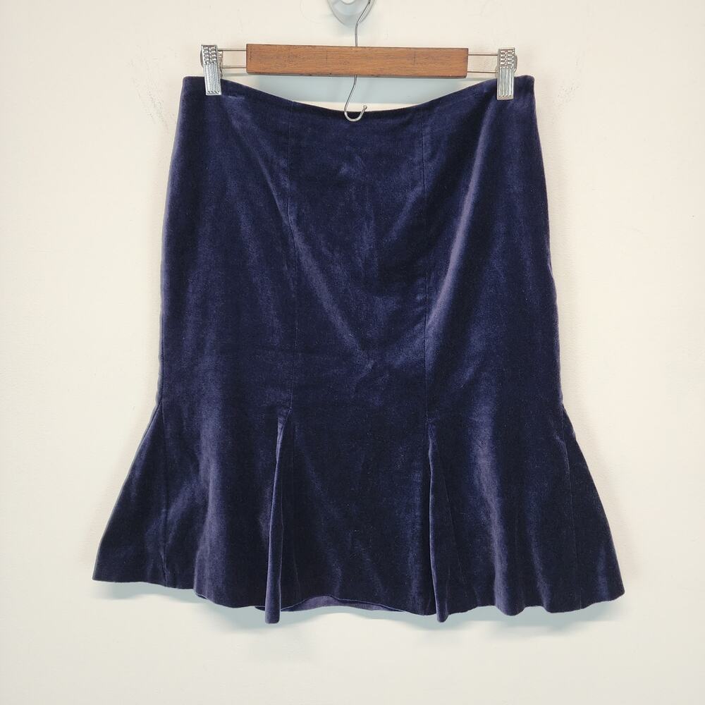 Boden Womens Velvet Trumpet Skirt Size 6 Blue Ruffle Hem Whimsigoth Vintage Y2K